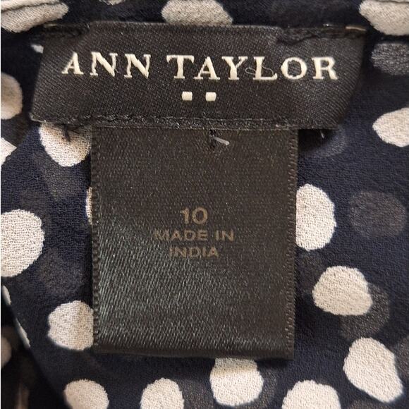 Ann Taylor Shirt Womens 10 Black White Polka Dot Chiffon Faux Wrap Sheer Classic - Picture 2 of 7